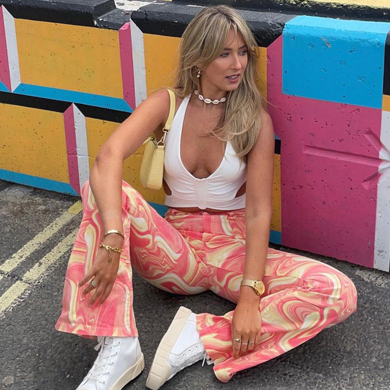 Printed Loose Casual Flare Pants