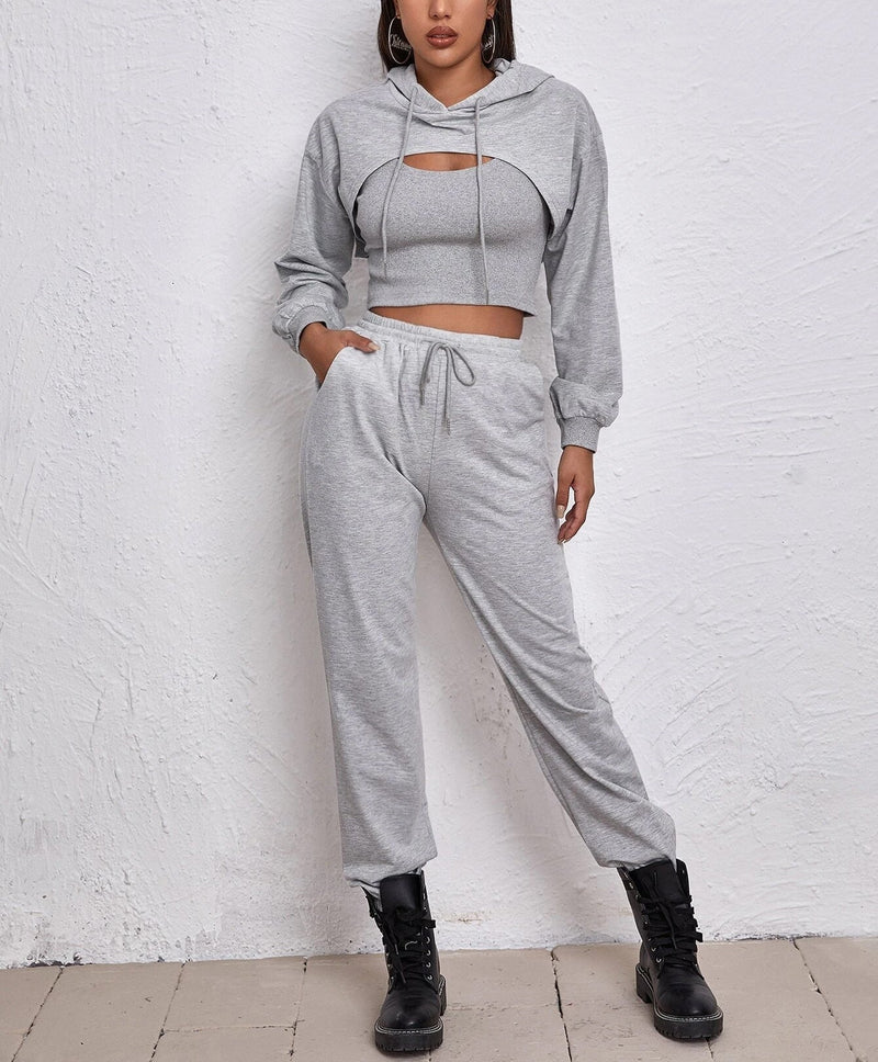 Sports Drawstring Hoodie Loose Three-Piece Suit