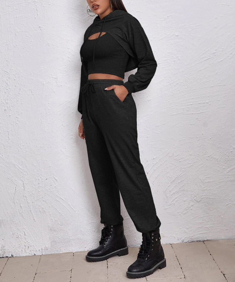 Sports Drawstring Hoodie Loose Three-Piece Suit