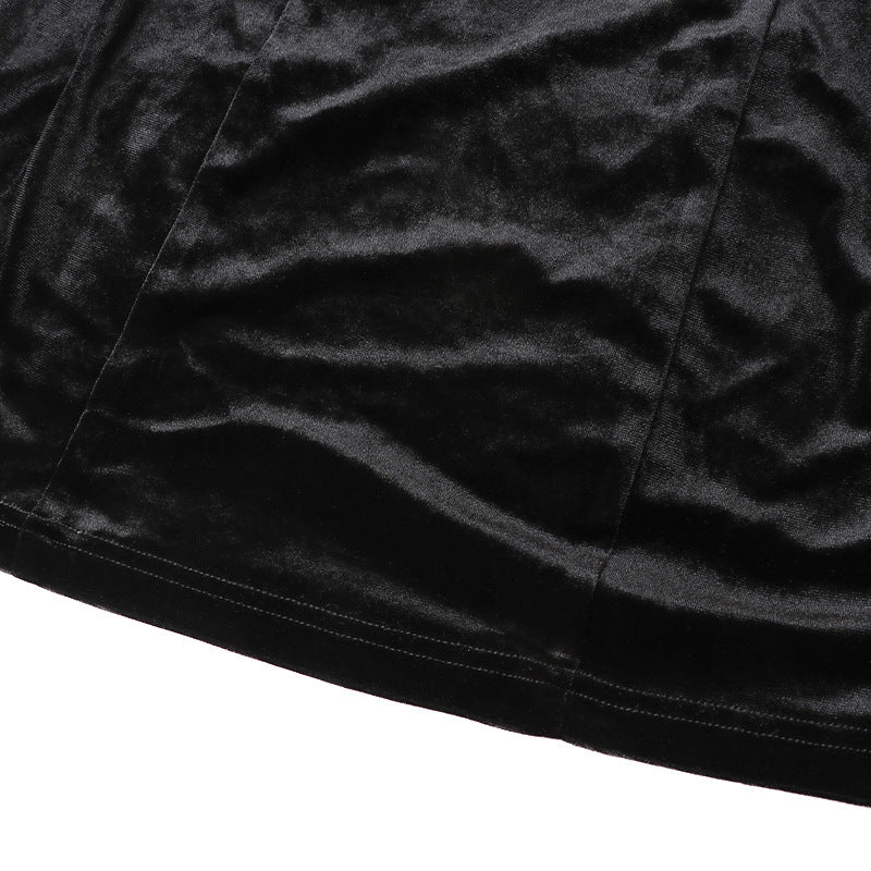 Waist Suede Flared Sleeve Wrap Chest Hepburn Dress